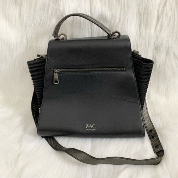 Zac Posen Eartha Bag Colorblock Leather Satchel Top Handle Black Grey - Picture 11 of 16